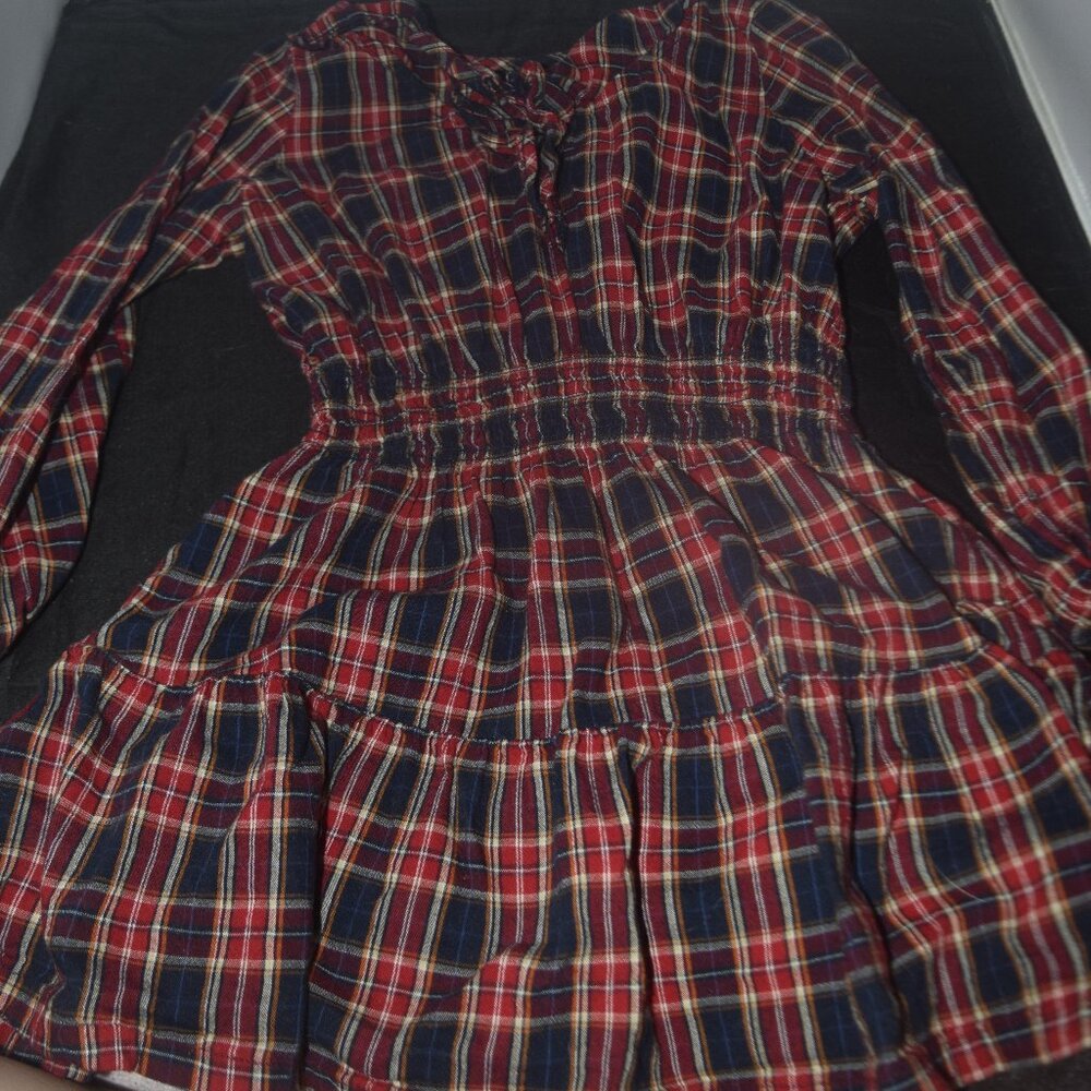 Old Navy Girls Red Plaid Christmas Holiday Dress Long Sleeve XS (5)